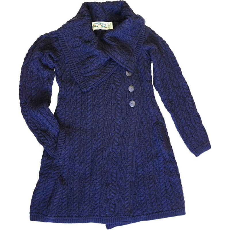 Ladies Merino Wool Aran Coat Navy